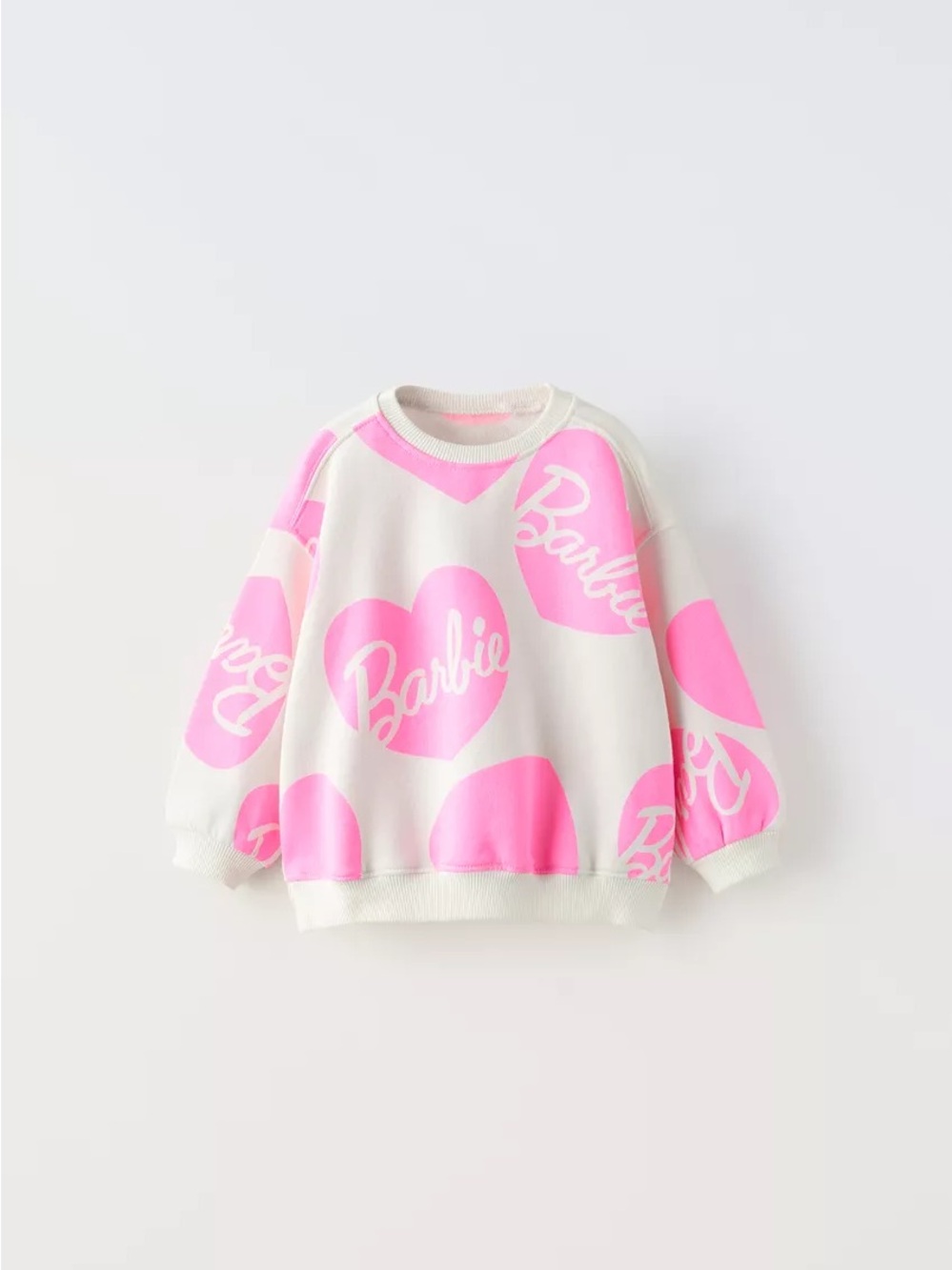 Zara Barbie Cream Sweatshirt Bright Pink Hearts Size 5 Girls Doll Sweater Cute